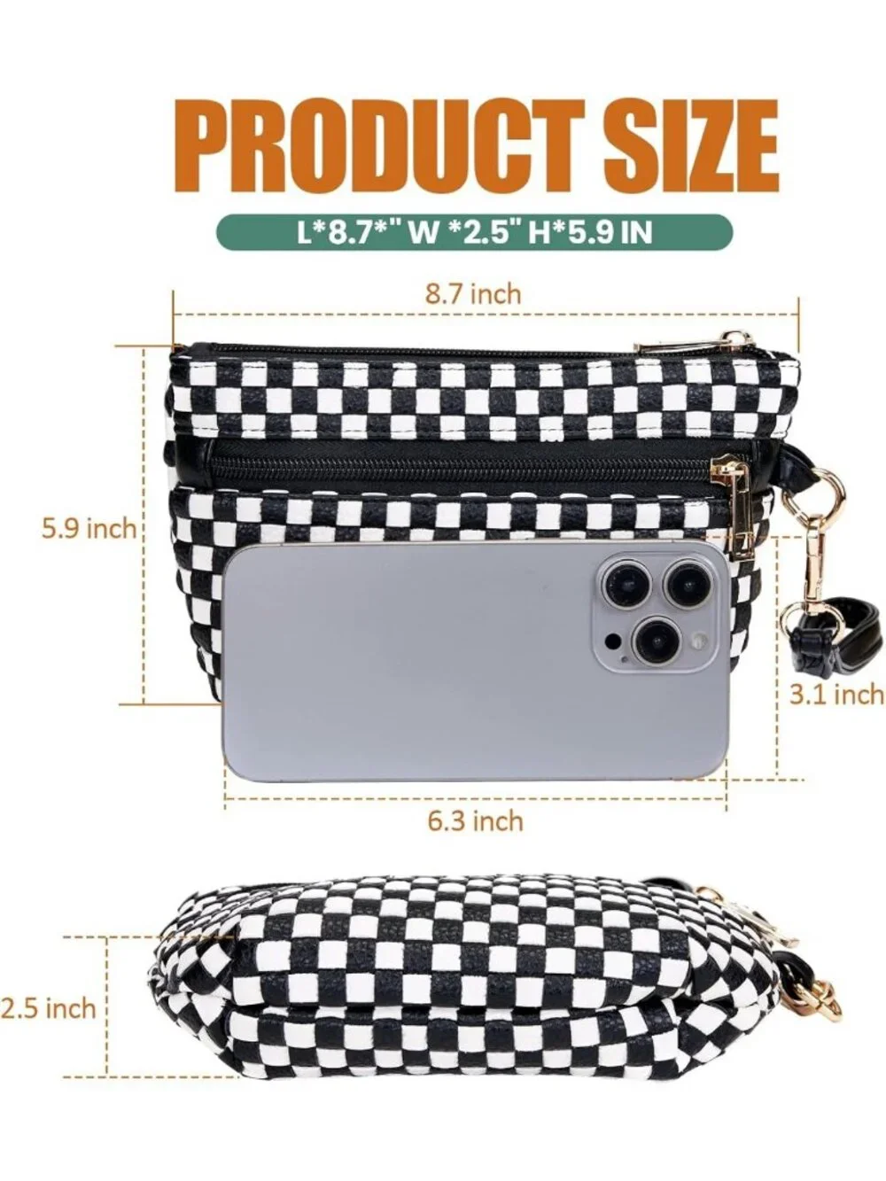 Vintage Crescent Wristlet Bag for Women, Stylish Pouch Wallet with Zip Closure